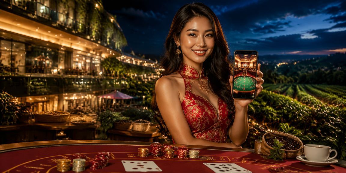 Người chơi tại Hội An sử dụng điện thoại tham gia casino VIP với trang phục truyền thống